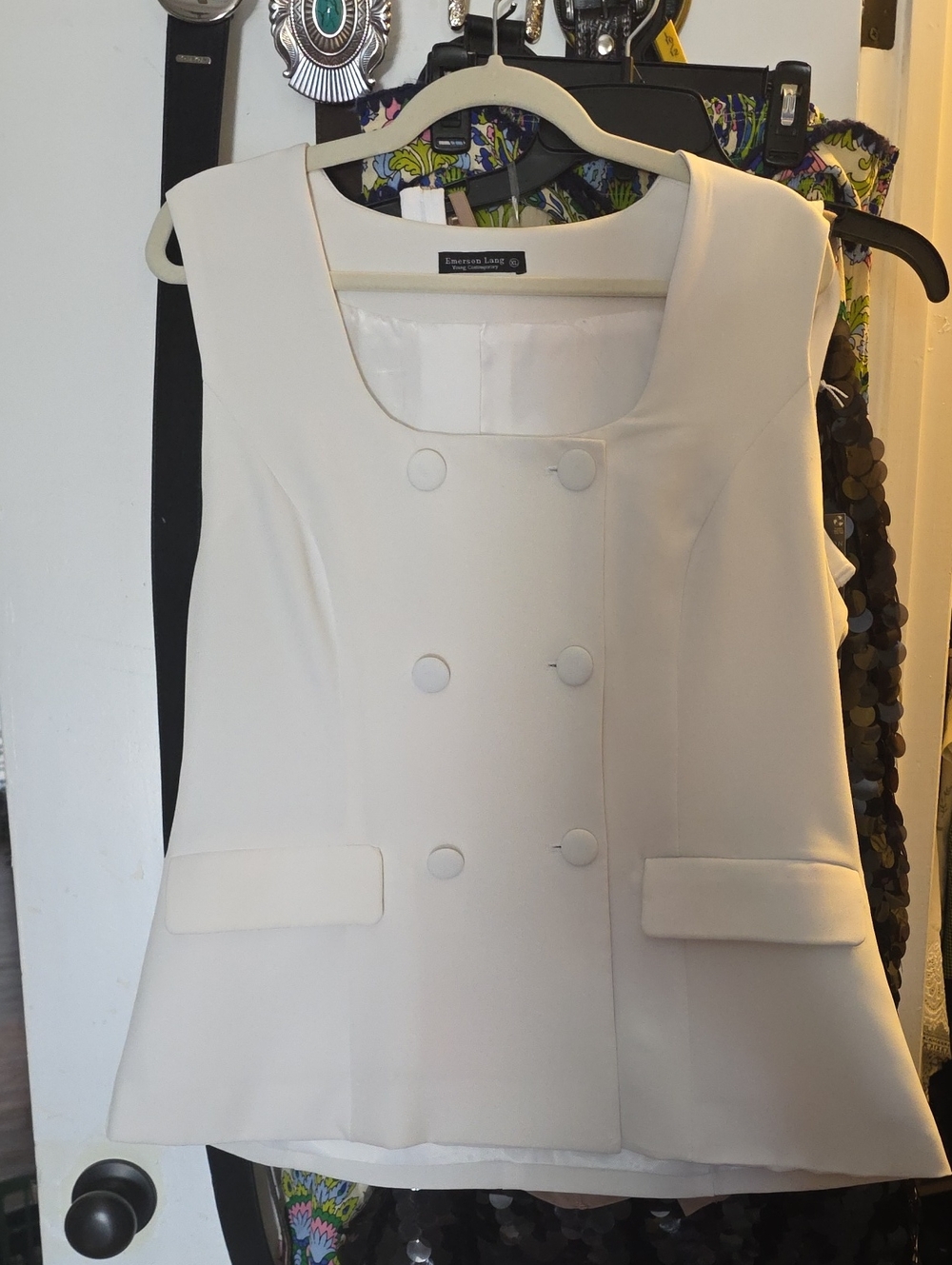 Elegant Sleeveless Cream Double-Breasted Vest by Emerson Lane